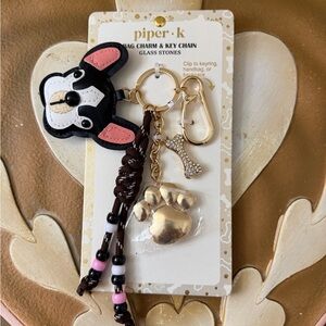 Piper K Glass Stones Bulldog Beaded Bag Charm or Keychain